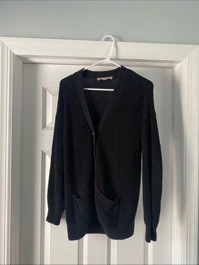 LOFT Black V-Neck Knit Cardigan with Front Pockets